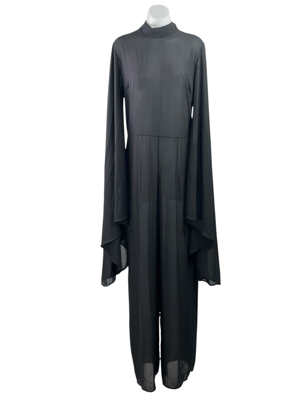 NEW Fashion Nova About Mines Black Long Flare Sleeves Wide Leg Romper Jumpsuit L